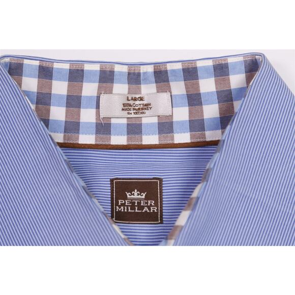 Peter Millar Blue Thin Striped Cotton Button-Up Dress Shirt Men's Large - Picture 5 of 5